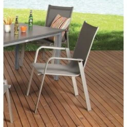 Acamp Set 4x Stapelsessel Urban 1x Tisch Acaplan Loft 160x90 Cm Platin-Schiefer -Garten & Außenbereich 4013556500531 3631 05