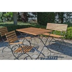 Acamp Set Lindau 2x Stuhl 1x Bank 1x Tisch 120 Cm X 80 Cm Teak-Schwarz -Garten & Außenbereich 4013556500777 3774 09
