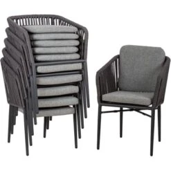 Acamp Set 8x Armsessel Manhattan 1x Tisch Chicago Mit Automatikauszug Anthrazit -Garten & Außenbereich 4013556501040 4043 06