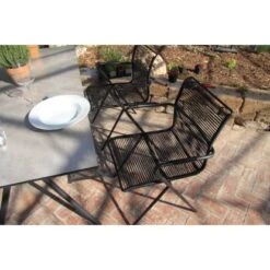 Acamp Set 4x Stapelsessel Alpha Rope 1x Glastisch Alpha Anthrazit-Cemento -Garten & Außenbereich 4013556561570 4312 02