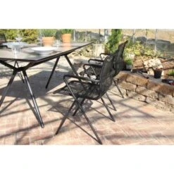 Acamp Set 4x Stapelsessel Alpha Rope 1x Glastisch Alpha Anthrazit-Cemento -Garten & Außenbereich 4013556561570 4314 04