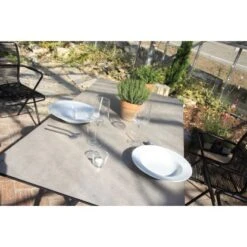 Acamp Set 4x Stapelsessel Alpha Rope 1x Glastisch Alpha Anthrazit-Cemento -Garten & Außenbereich 4013556561570 4316 06