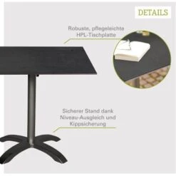 Acamp HPL Tisch Acaplan 80 Cm X 80 Cm Anthrazit-Cemento -Garten & Außenbereich 4013556563611 4461 03