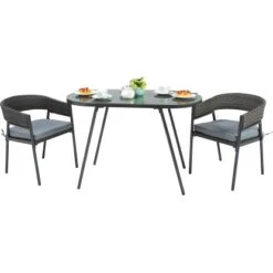 Balkonmöbel-Set Destin 3-teilig Stahl Grau -Garten & Außenbereich 4048124969212 s05 040817