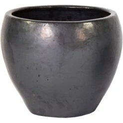 M Collections Pflanztopf Belly Falling Glazed 28 Cm X 28 Cm Schwarz Matt